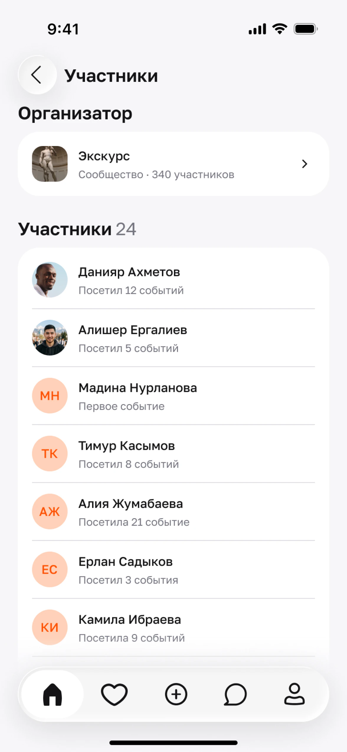 Экран «Участники»